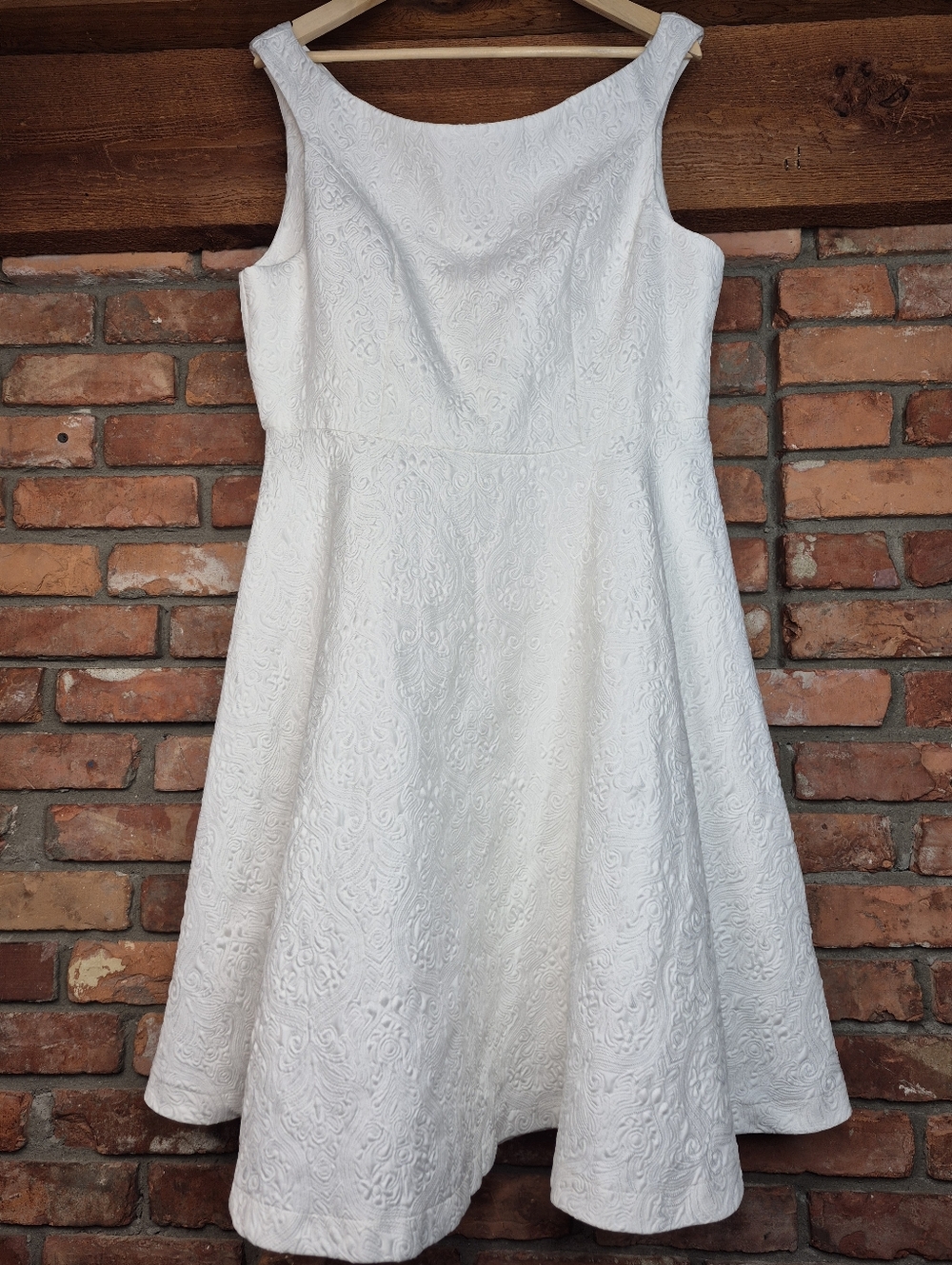 1861 White Embossed Textured Fit & Flare Dress XXL Bridal Jacquard - Picture 2 of 7